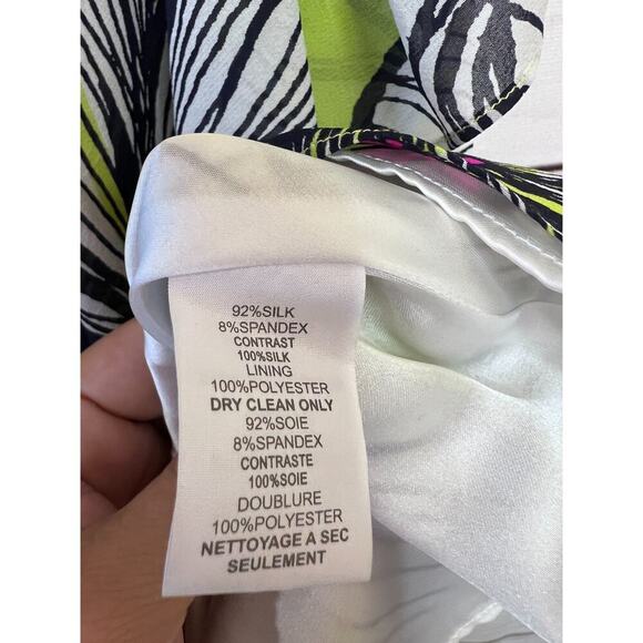 Trina Turk Size 14 Dress Neon Yellow Navy Trim Flowers - Picture 4 of 5